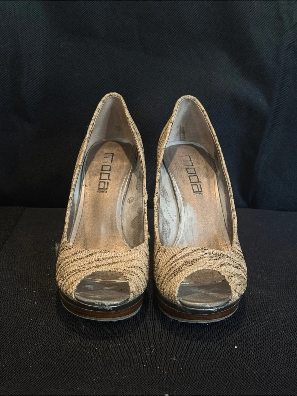 Moda Spana Beige Knit Peep-Toe Platform Heels